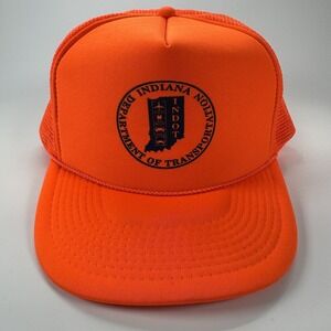 VTG Otto INDOT Indiana Dept of Transportation Blaze Orange Foam Trucker Hat Rope